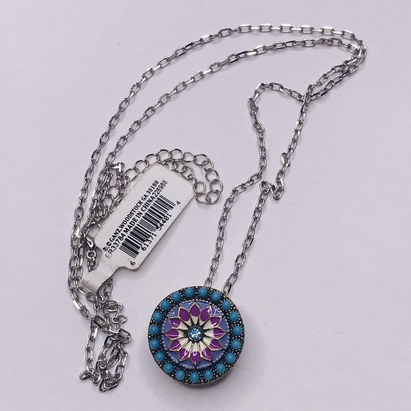 Jewel La La Pendant Snap on off Blue Round Charm Silver Tone Chain 24-26" NEW - Picture 1 of 4